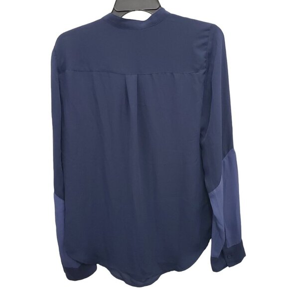 Leith Women's Blue Colorblock Polyester Liquid Knit Long Sleeve Button Up Top M - Picture 5 of 5